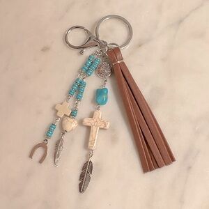 Detachable Faux Turquoise and Tassel Keychain